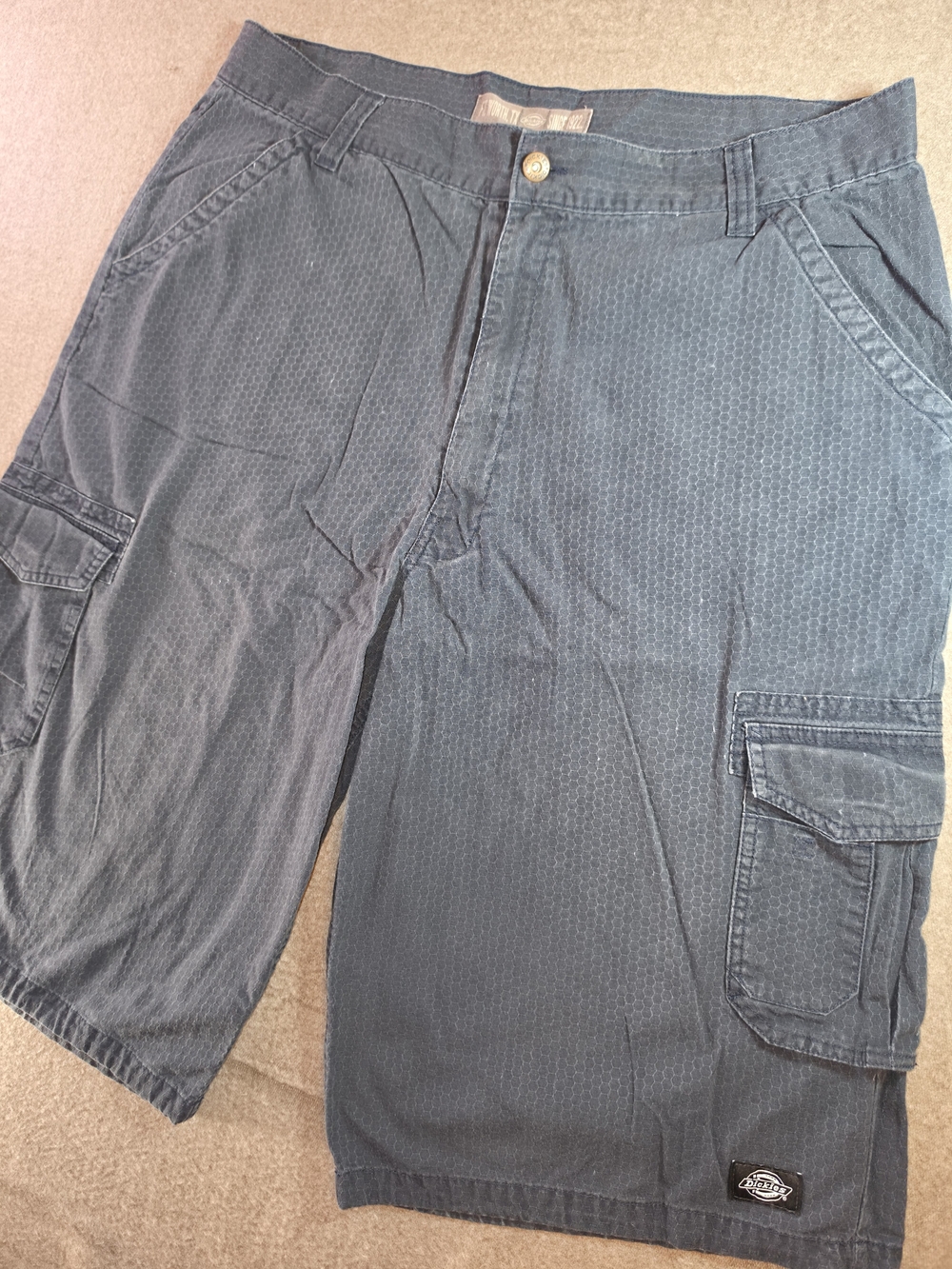 Dickies Faded Navy Hex-Pattern 6-Pocket Cargo Shorts Relaxed Fit Cotton Mens 38